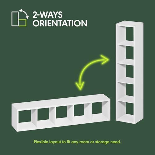 Furinno Cubicle 5-Cube Thick Frame Book Shelf, Plain White - Image 5