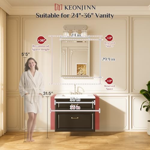 Keonjinn 24" x 30" Black Framed Bathroom Mirrors, Safe HD Tempered Glass - Image 2