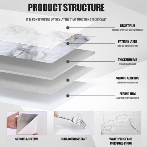 Chejiaye 10pcs Marble Peel and Stick Backsplash Waterproof Washroom Wall Panels - Image 5