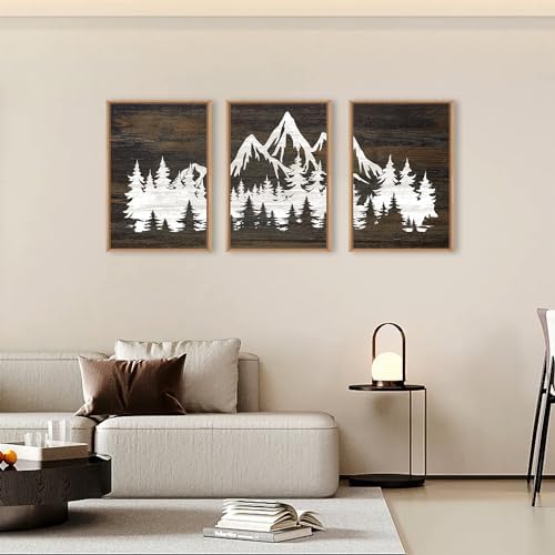 LHIUEM Large Mountain Tree Framed Canvas Wall Art Set, Modern White Forest Art - Image 5