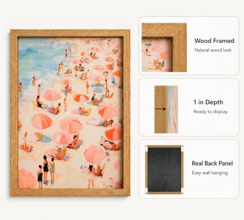 Framed Pink Beach Umbrella Canvas Wall Art, Coastal Picture Wall Decor - Image 4