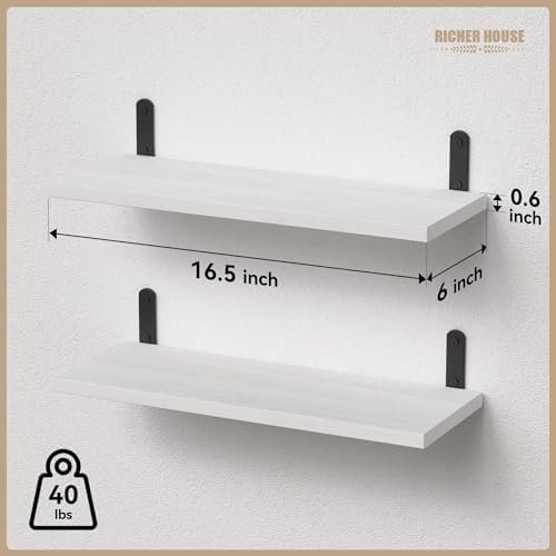 RICHER HOUSE Rustic Wood Floating Shelves, 2-Set Wall Mounted Shelves - Image 3
