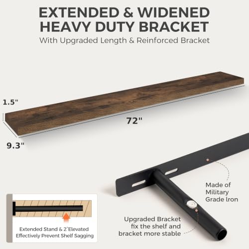 Acovy 72in Floating Shelves, 3D Textured Wood Grain, 1.5"x9.25" Extra Deep - Image 3