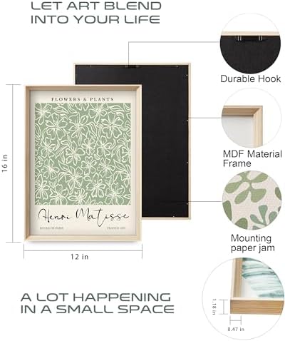 HesenDot Framed Wall Art Set of 3, Sage Green Botanical Wall Decor - Image 4