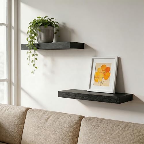 16 in Floating Shelves for Wall Decor Color Black, Pack 2 - Image 2