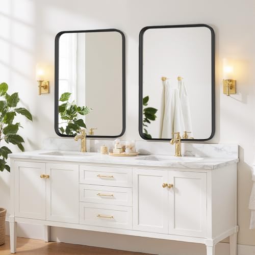Bathroom Mirror 30x22 Inch Black Metal Frame Rectangle Vanity Mirror - Image 2