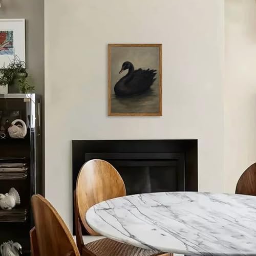 AVECCO Vintage Elegant Black Swan on Water Wall Art Canvas Framed 12x16 in - Image 5