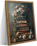 Vintage Framed Wall Art Flowers Books Canvas Prints, Dark Academia Wildflowers by MUWAKWallArt