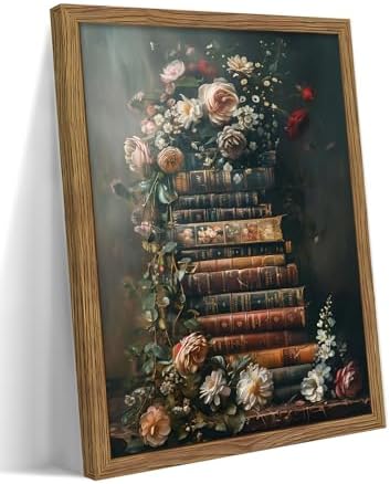 Vintage Framed Wall Art Flowers Books Canvas Prints, Dark Academia Wildflowers by MUWAKWallArt