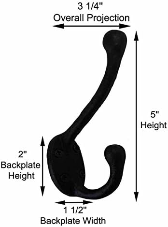 Renovators Supply Manufacturing Double Wall Hook, Wrought Iron Black Powder Coat - Image 2