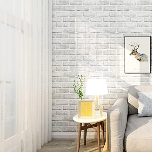 Hopeak White Brick Wallpaper Self-Adhesive Peel and Stick Wallpaper Waterproof - Image 4