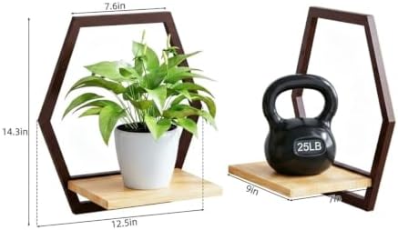 2 Pack Hexagon Wall Plant Stands, 9 Inch Wood Shelf Coffee - Image 4