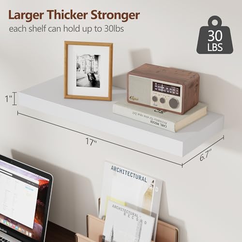 fuqing White Floating Shelves for Wall, 17 Inch Wood Wall Shelves Set of 3 - Image 3