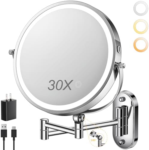 ZLOKLA 9" Wall Mounted Lighted Makeup Mirror, 4000mAh Rechargeable Double Sided by ZLOKLA