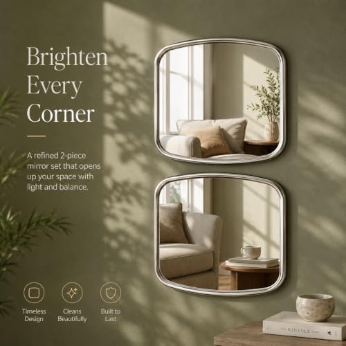2 Pack Rounded Square Wall Mirror, Aesthetic Curved Edge Vanity Mirror - Image 5