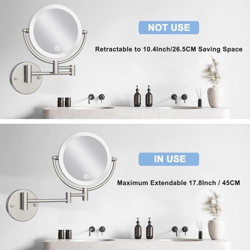 Brass Makeup Mirror with Lights Wall Mounted 10X Magnification - Image 5