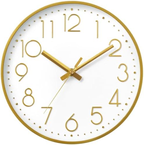 DAXSMY Wall Clock 14 Inch Gold Decorative, Battery Operated Silent by DAXSMY