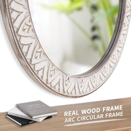 12in Round Mirror Farmhouse Wooden Frame Circle Mirrors, Rustic Decorative - Image 5