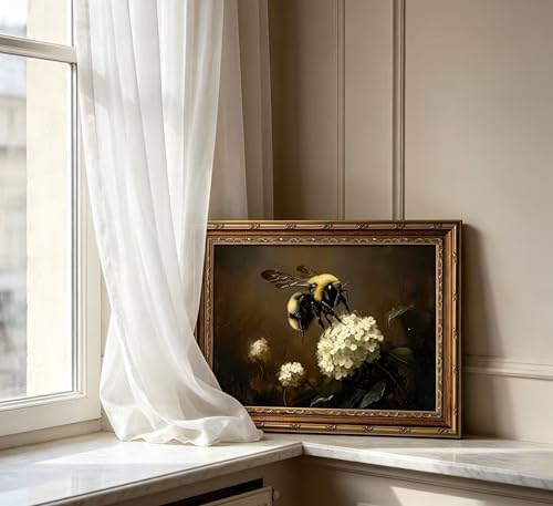 Vintage Gold Framed Bee Wall Art Dark Academia Insect Painting Canvas Print - Image 6