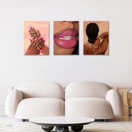 Black Girl Pink Wall Art Set of 3 African American Black Women Canvas Posters - Image 4