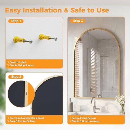 Arched Gold Bathroom Mirrors for Wall, 26x38-Inch Bathroom Mirror for Over Sink - Image 6