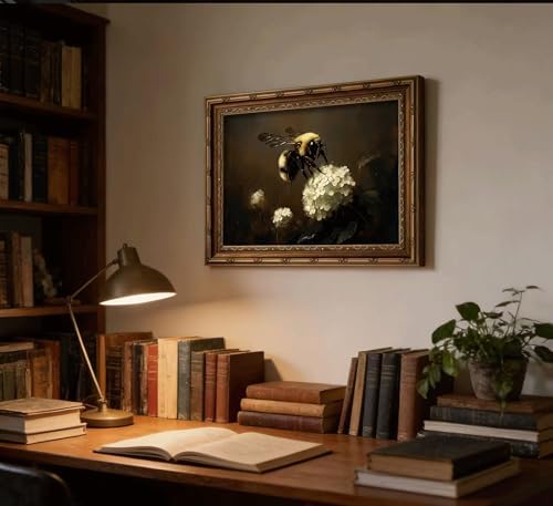 Vintage Gold Framed Bee Wall Art Dark Academia Insect Painting Canvas Print - Image 4