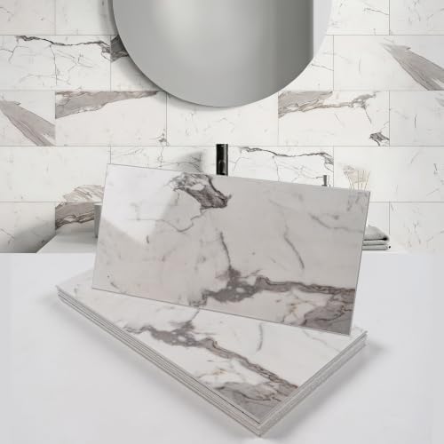 6" x 12" Peel and Stick Backsplash Wall Tiles, Carrara White Marble PVC Faux by V-MOZZA