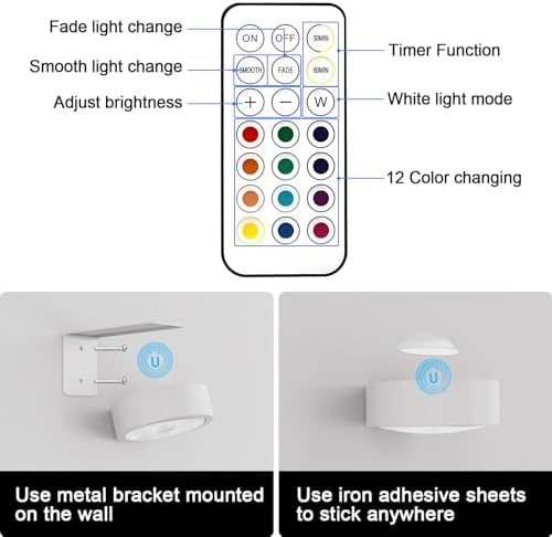 3 Pack Picture Lights for Wall, 13 RGB Color Rechargeable Battery Operated wall - Image 5