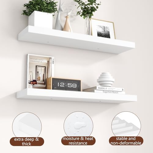 fuqing 30 Inch Floating Shelves, 6.7 Inch Deep White Wall Shelves Set of 2 - Image 5