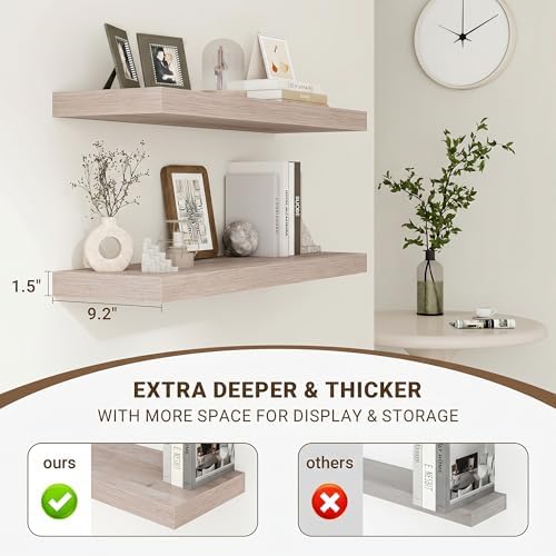 Acovy 16 Inch Floating Shelves, 3D Textured Wood Grain, Wooden Shelves - Image 4