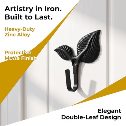 4pcs Heavy Duty Vintage Leaf Wall Hooks Antique Bronze Decorative Iron Coat - Image 5