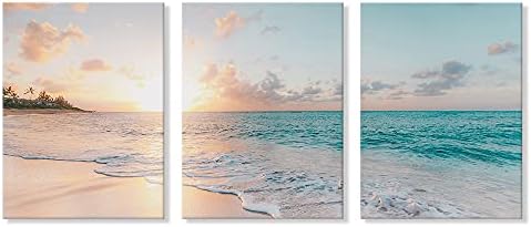 Goldfoilart 3 Pieces Beach Wall Art Sunset Bathroom Canvas Pictures Ocean Wall - Image 6