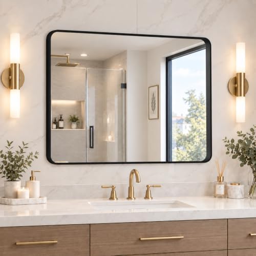 32"x24" Bathroom Vanity Mirror for Wall Aluminum Framed Farmhouse Rectangle by Kosmonia