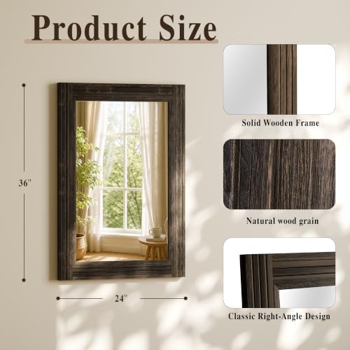 Rectangular Wall Mirror 36" x 24", Solid Wood Frame Bathroom Mirror - Image 4