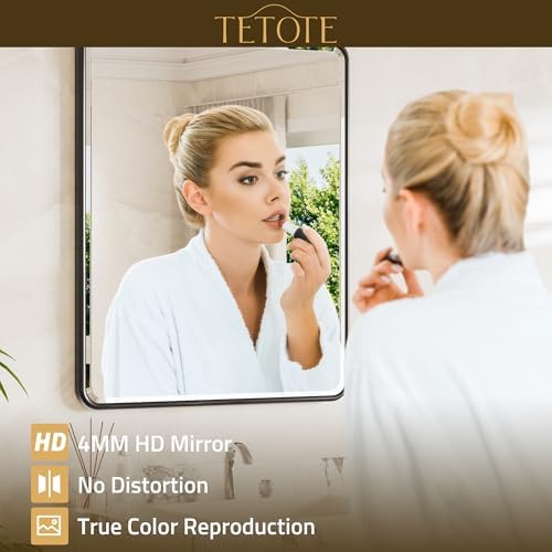 TETOTE Black Bathroom Mirror for Over Sink 24 x 36 Beveled Edge Tempered Glass - Image 6