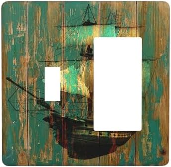 Outlet Covers Rustic Green Wood Grain Sailboat 1 Toggle 1 Rocker Combination by Lightswitchcovers