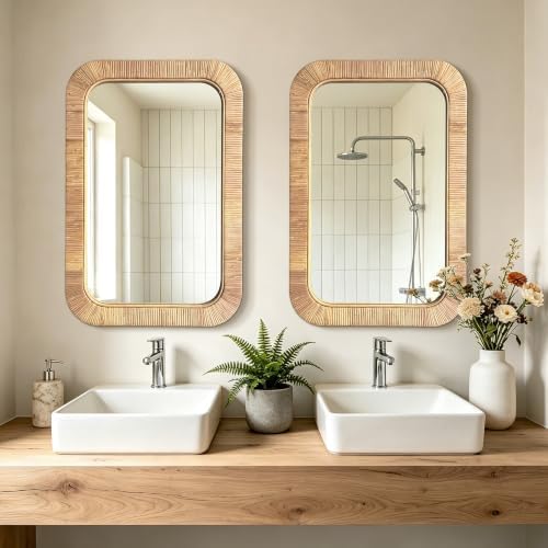 Decorative Rattan Wall Mirror, Boho Bathroom Modern Makeup, Rustic Wall Bohemia - Image 5