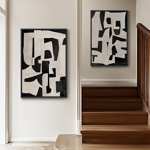 Large Framed Black and White Abstract Wall Art - Image 2