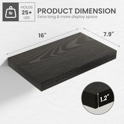 16 in Floating Shelves for Wall Decor Color Black, Pack 2 - Image 3