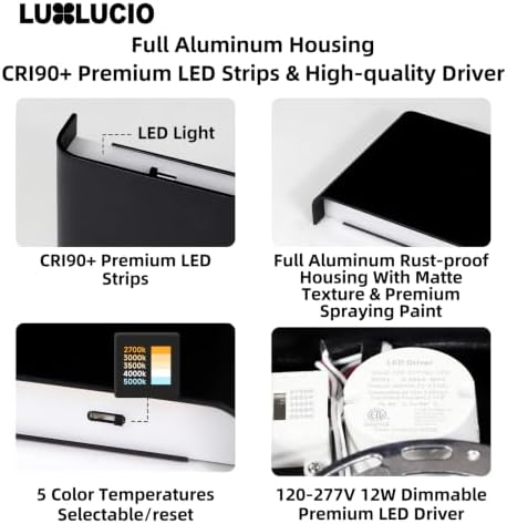 10" Black Rectangular Indoor Up Down LED Wall Sconce, 2 Pack - Image 4