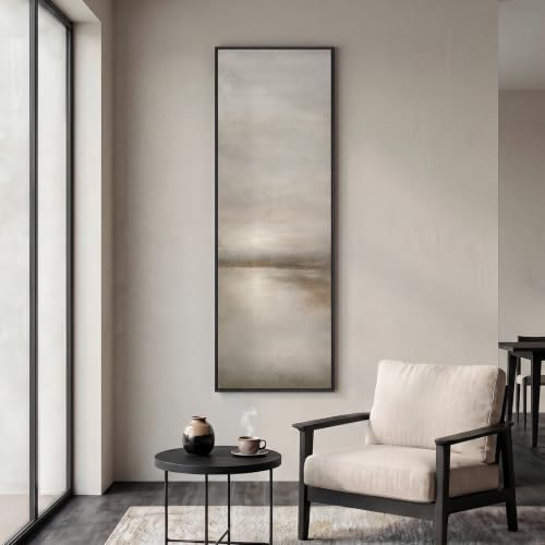 Large Framed Neutral Landscape Abstract Wall Art, Long Vertical 20x60 In - Image 2