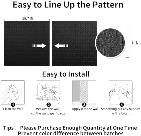 3D Peel and Stick Wallpaper, 15.7" X 118.1" Black Diamond Pattern - Image 5