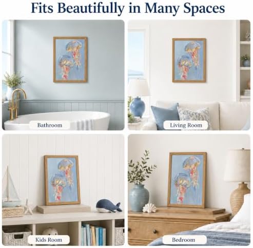 Framed Blue Jellyfish Canvas Wall Art, Nursery Ocean Animals Wall Decor - Image 6