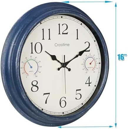 Crosstime 16" Indoor Outdoor Retro Wall Clock Battery Operated Silent - Image 5