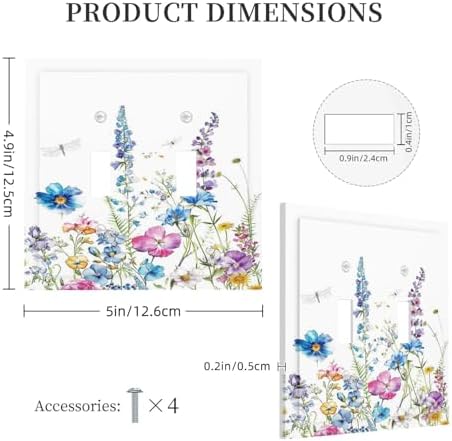 Decorative Switch Plates Boho Colorful Flowers Plants And Dragonflies 2 Gang - Image 5