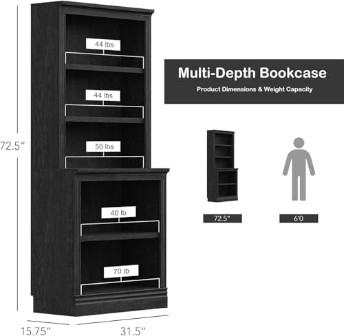JAHRSTIM Halston Multi-Depth 5-Tier Bookshelf Shelving Unit - Image 2