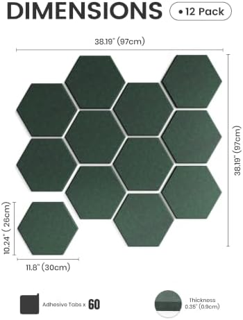 Fluxynara 12-Pack Hexagon Felt Bulletin Board Tiles, Aurora Green-1 - Image 2