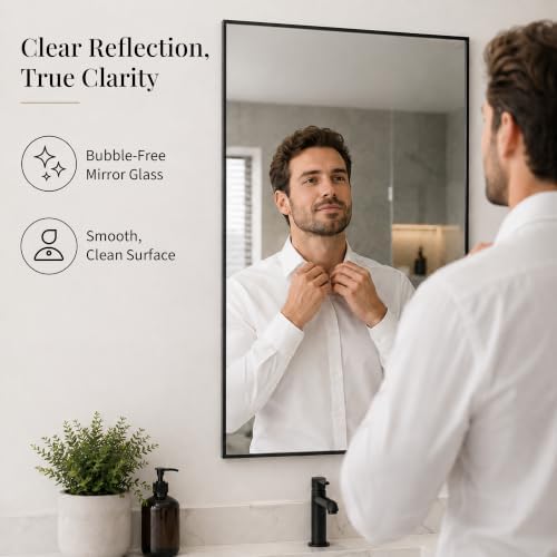 2-Pack 24"x36" Matte Black Framed Bathroom Vanity Wall Mirrors - Image 4
