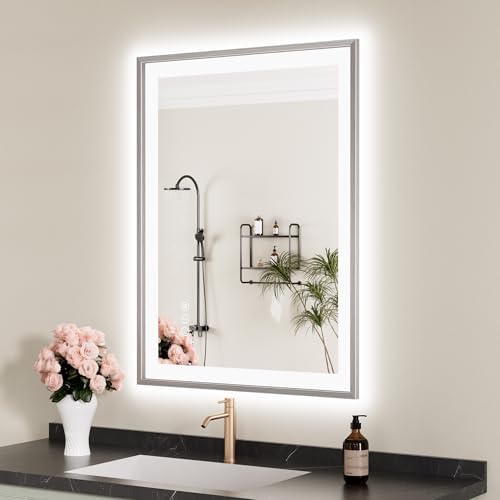 24x32 Inch LED Mirror for Bathroom, Brushed Nickel Frame by ISTRIPMF