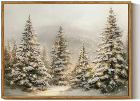 InSimSea Framed Winter Christmas Wall Art Decor, Winter Pine Forest by InSimSeaArt